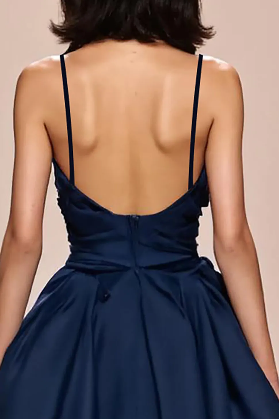 Espaguete azul escuro correias cetim A-Line Ruched vestido de noite com fenda