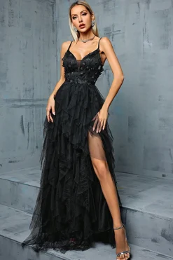 Espaguete Brilhante Correias Cinzento Azul Tule Uma Linha Vestido de Baile