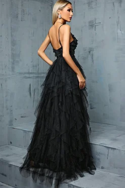 Espaguete Brilhante Correias Cinzento Azul Tule Uma Linha Vestido de Baile