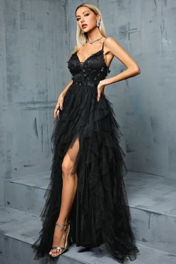 Espaguete Brilhante Correias Cinzento Azul Tule Uma Linha Vestido de Baile