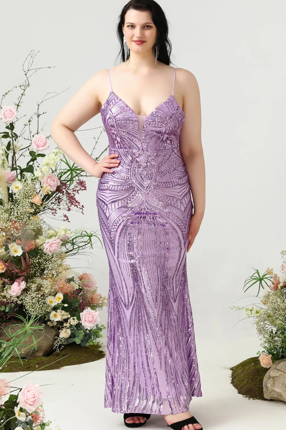 Espaguete Correias Roxo Tamanho Grande Vestido de Festa