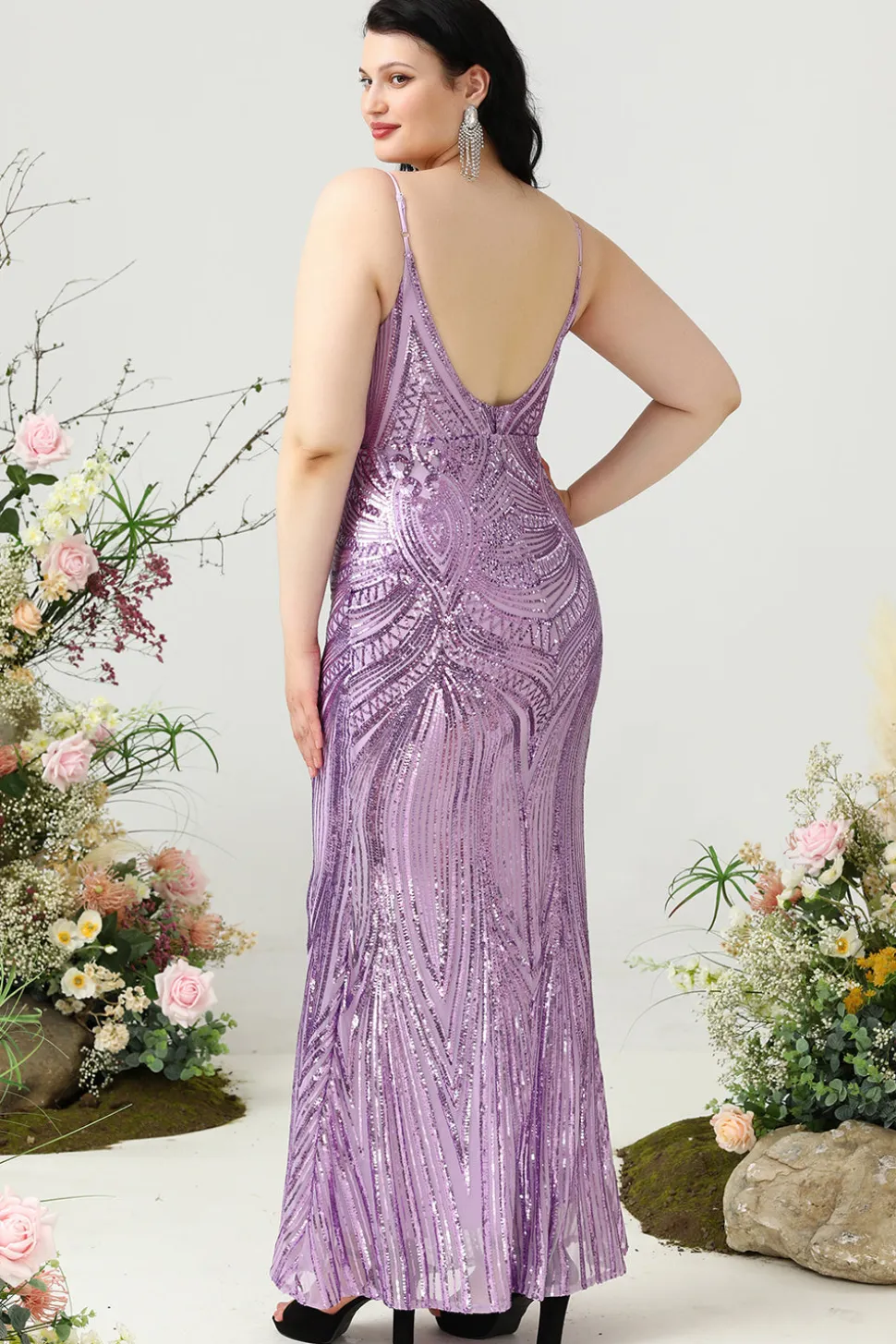 Espaguete Correias Roxo Tamanho Grande Vestido de Festa