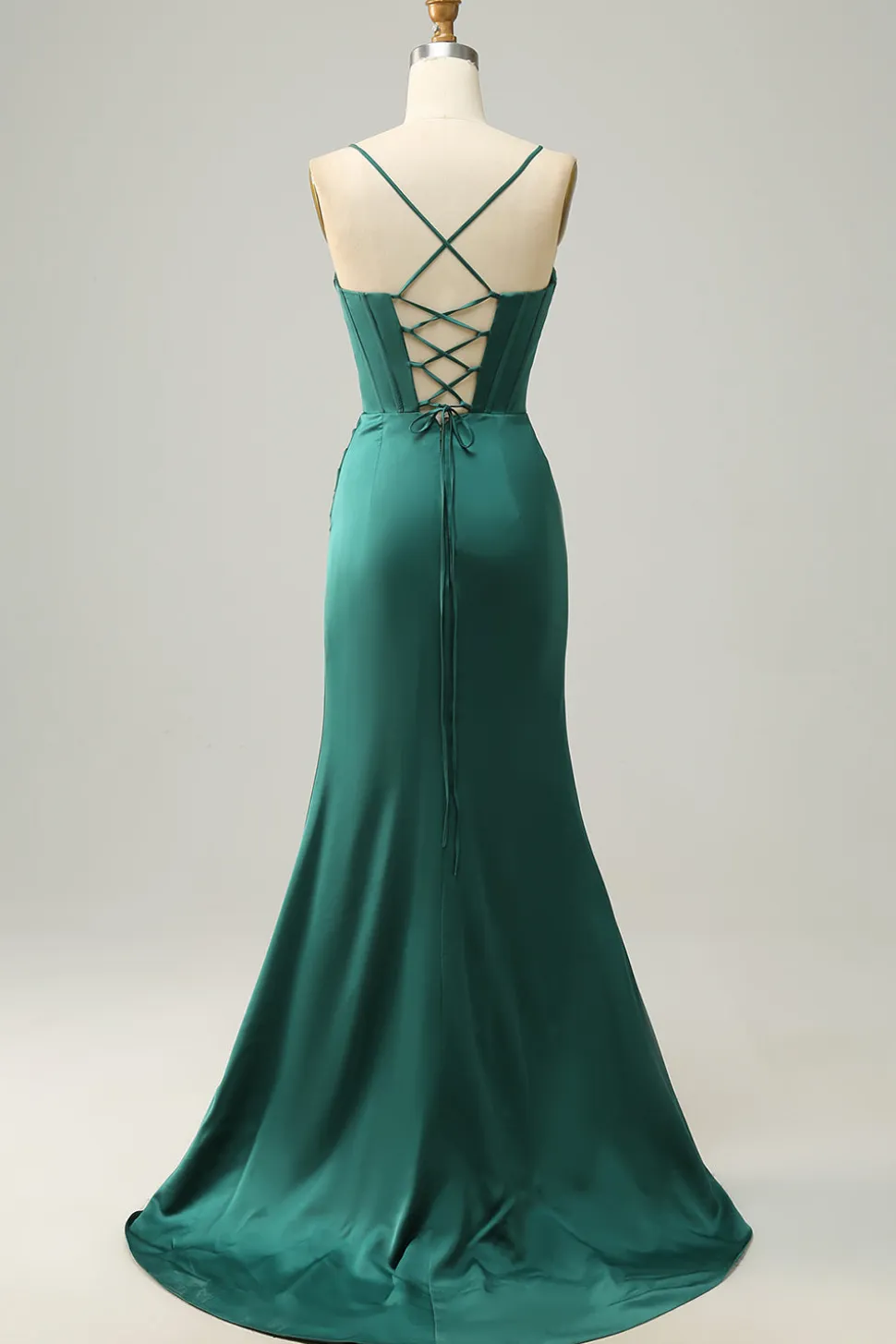 Espaguete Correias Verde Escuro Sereia Vestido de Festa