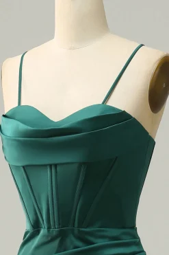 Espaguete Correias Verde Escuro Sereia Vestido de Festa