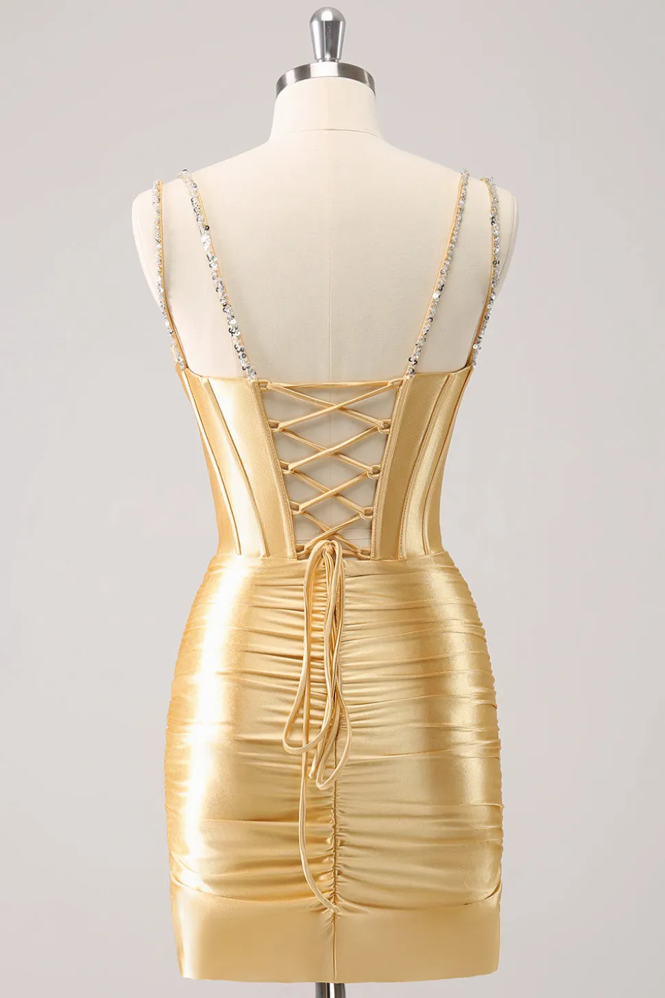 Espaguete Dourado Correias Bodycon Homecoming Dress com Sequins