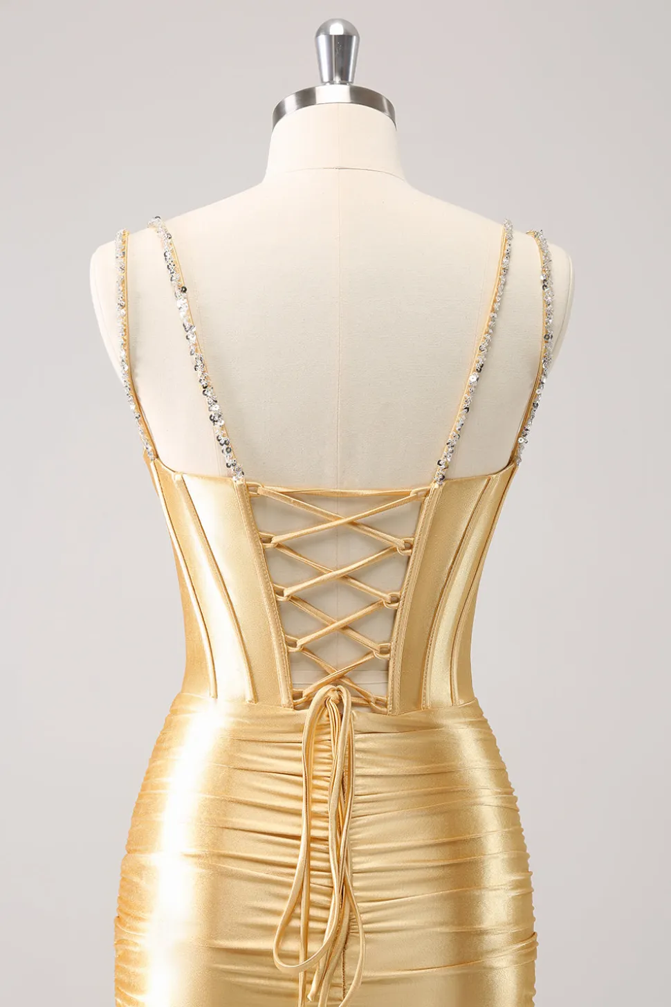 Espaguete Dourado Correias Bodycon Homecoming Dress com Sequins
