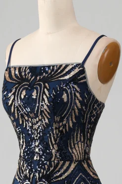 Espaguete Marinho Brilhante Correias Sereia Vestido de Baile