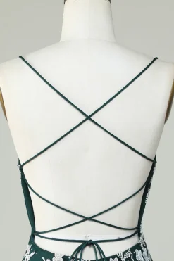 Espaguete Verde Escuro Correias Bodycon Homecoming Dress Com Apliques