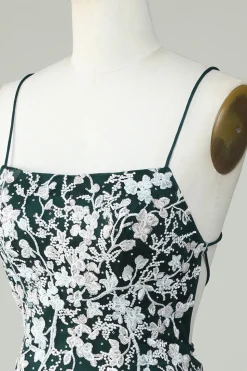 Espaguete Verde Escuro Correias Bodycon Homecoming Dress Com Apliques