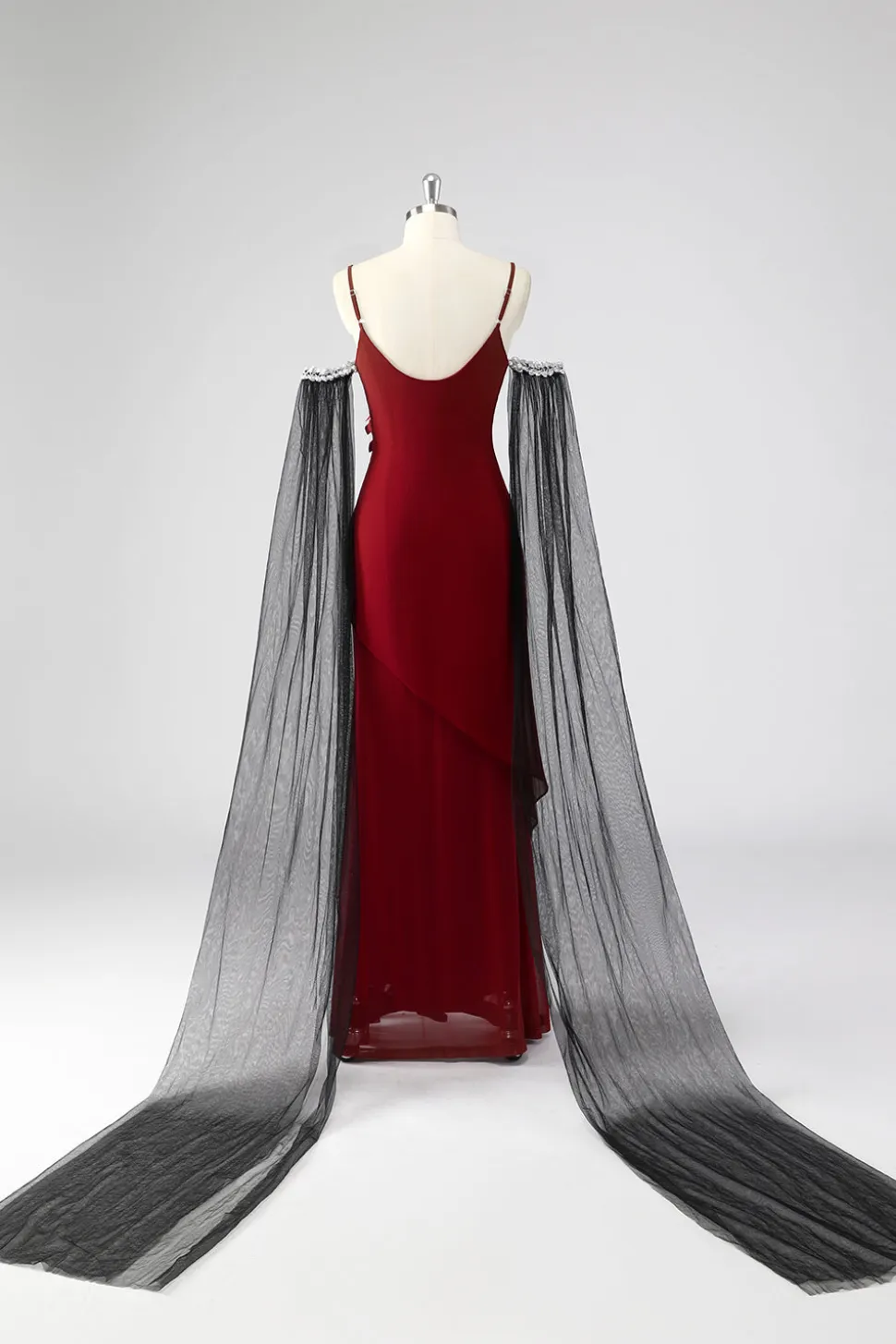 Espaguete Vermelho Correias Cabo Mangas Bainha Vestido Formal