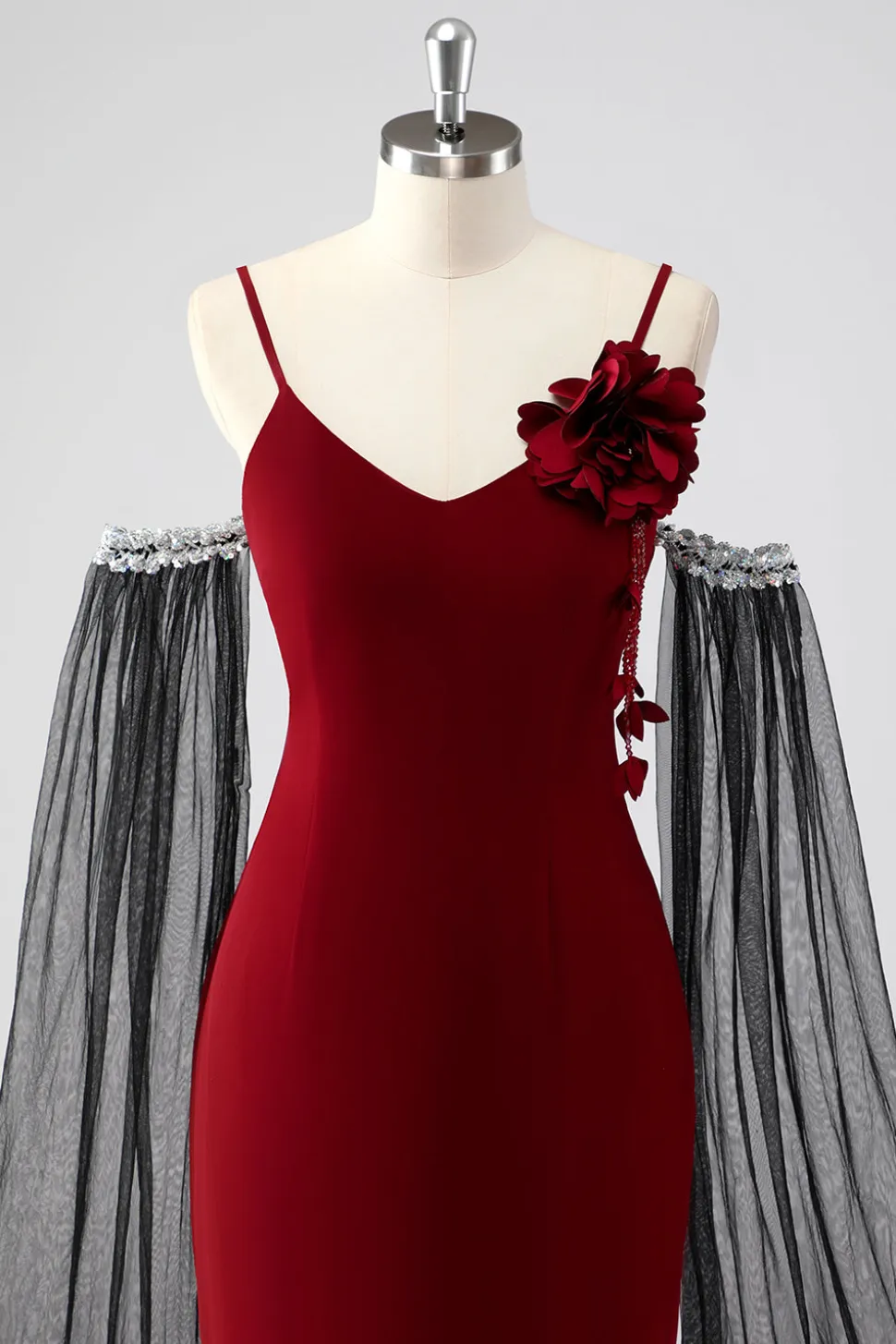 Espaguete Vermelho Correias Cabo Mangas Bainha Vestido Formal