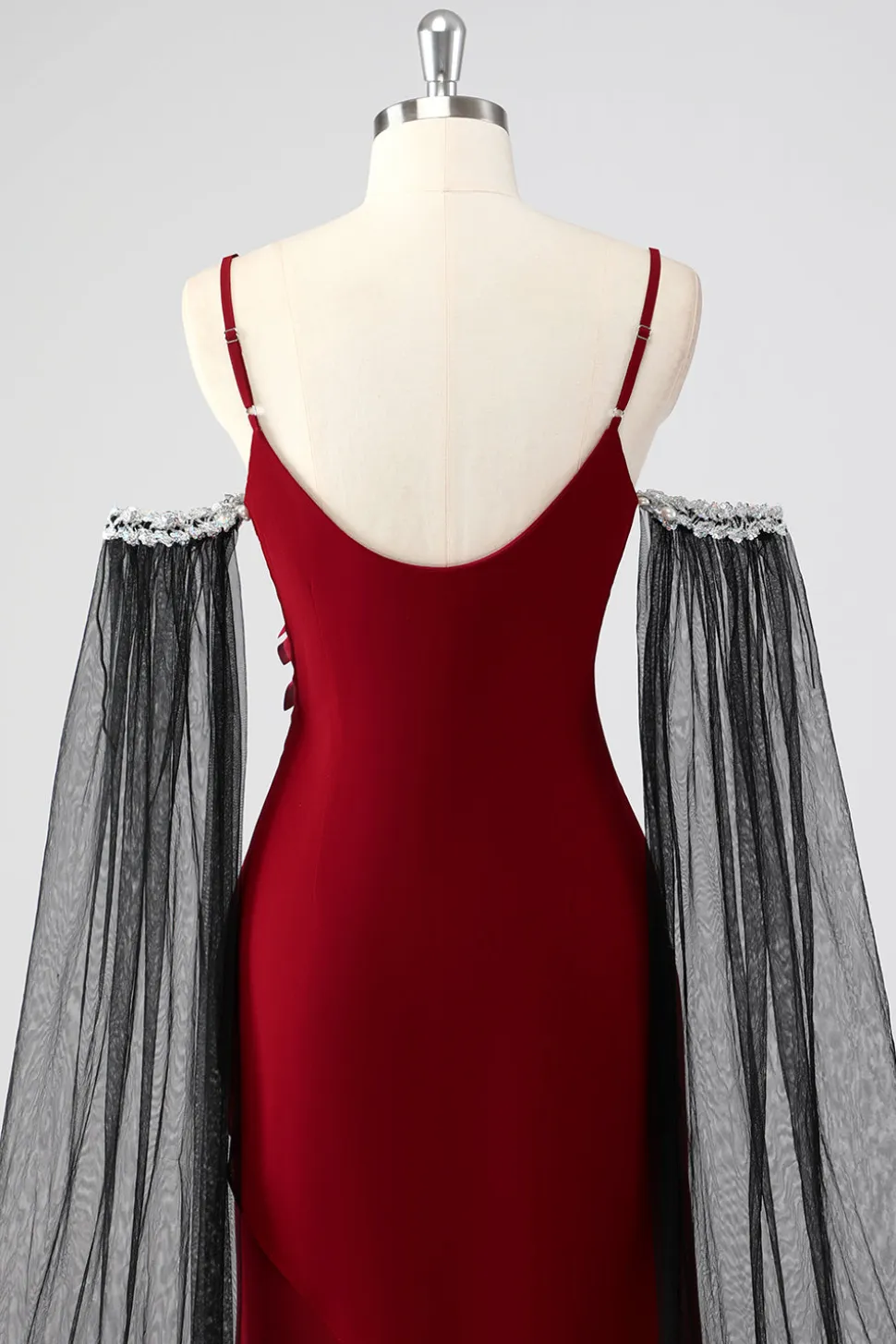 Espaguete Vermelho Correias Cabo Mangas Bainha Vestido Formal