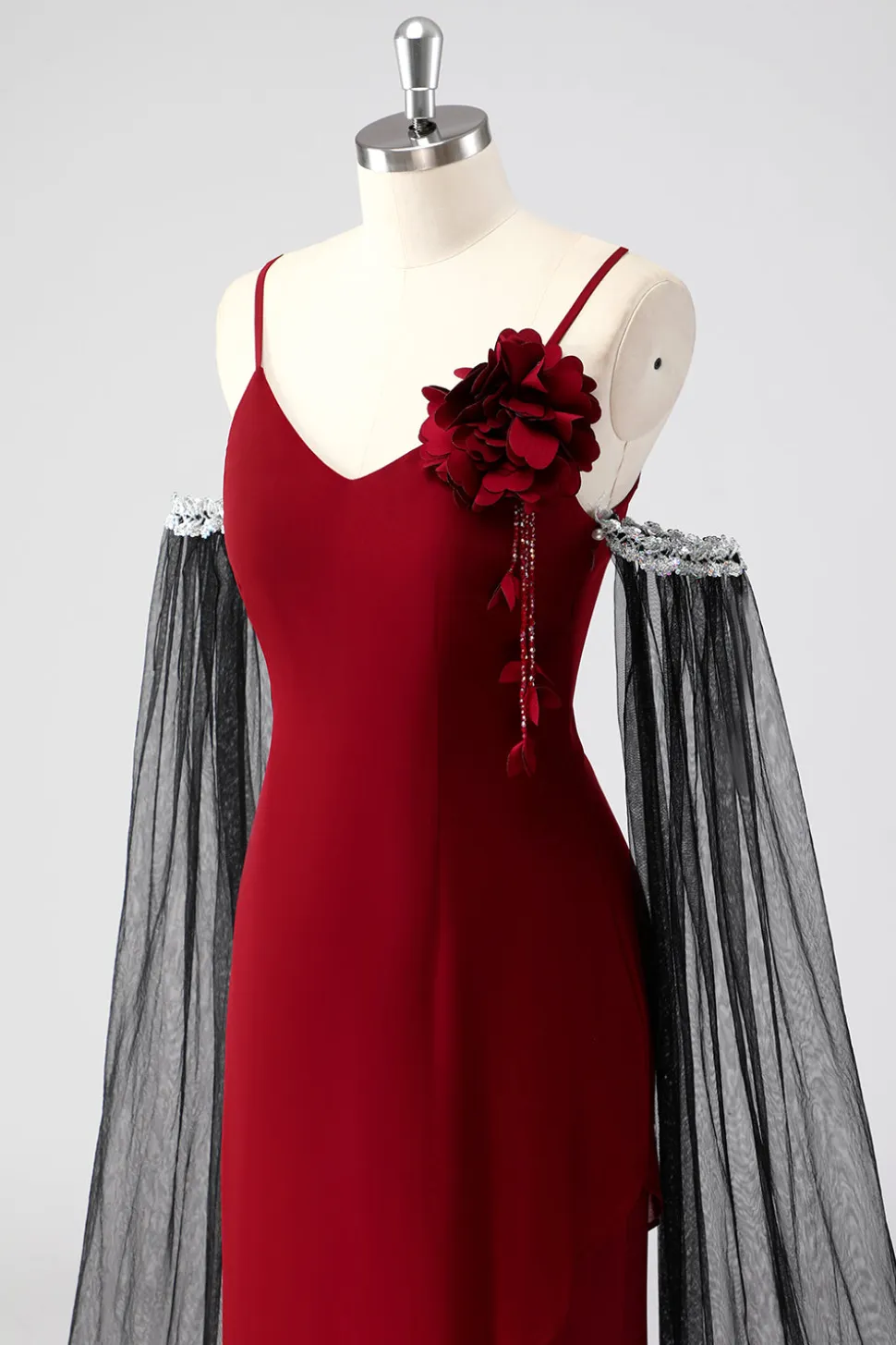 Espaguete Vermelho Correias Cabo Mangas Bainha Vestido Formal