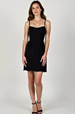 Esparguete Alças Bainha Curto Comprimento Vestido Preto Pequeno