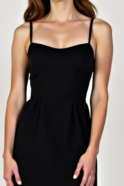 Esparguete Alças Bainha Curto Comprimento Vestido Preto Pequeno