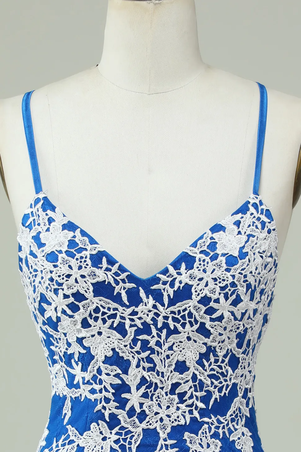 Esparguete Alças Vestido Azul Bainha Homecoming Com Apliques