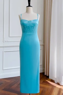 Esparguete Azul Correias Bainha Vestido de Noiva Convidado