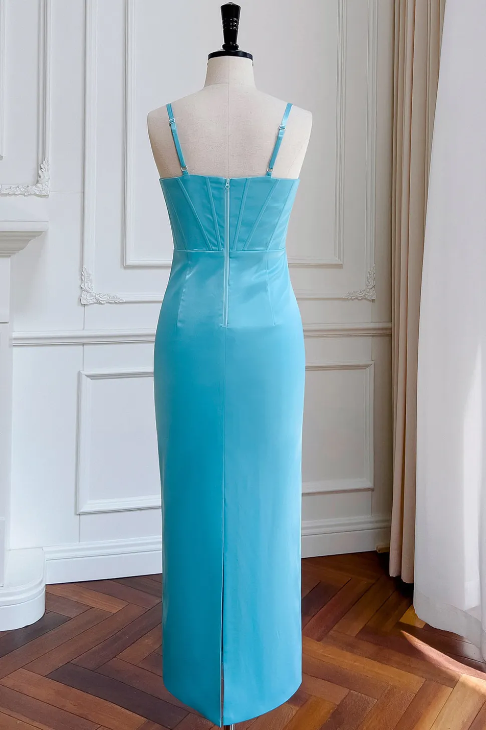 Esparguete Azul Correias Bainha Vestido de Noiva Convidado