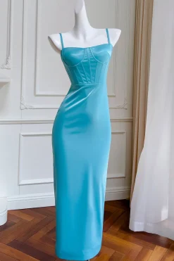 Esparguete Azul Correias Bainha Vestido de Noiva Convidado