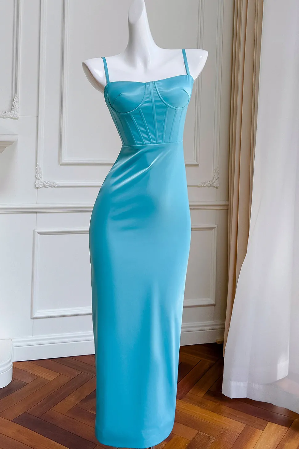 Esparguete Azul Correias Bainha Vestido de Noiva Convidado
