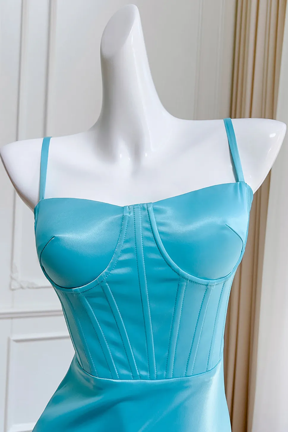 Esparguete Azul Correias Bainha Vestido de Noiva Convidado