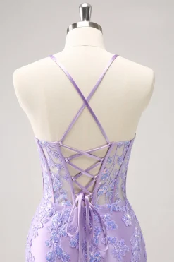 Esparguete Azul Correias Corset Applique Tight Homecoming Dress com Sequins