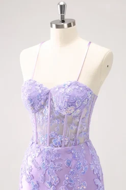 Esparguete Azul Correias Corset Applique Tight Homecoming Dress com Sequins