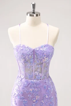 Esparguete Azul Correias Corset Applique Tight Homecoming Dress com Sequins