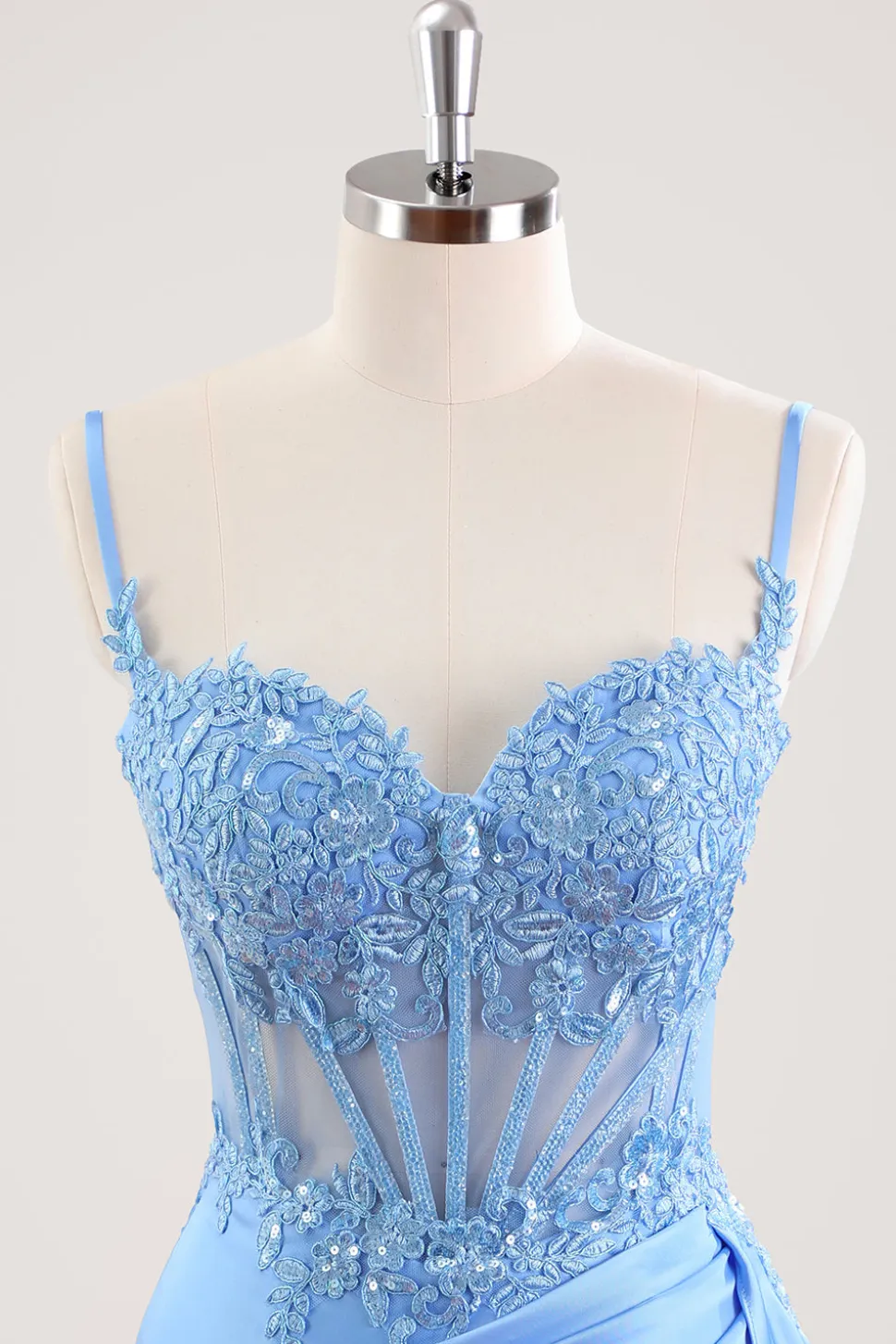 Esparguete Azul Correias Espartilho Floral Apertado Vestido Curto Homecoming