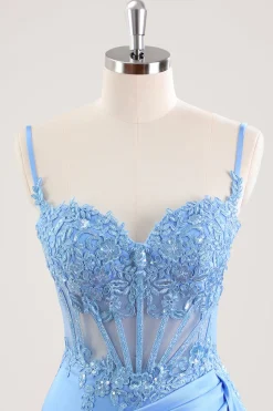 Esparguete Azul Correias Espartilho Floral Apertado Vestido Curto Homecoming