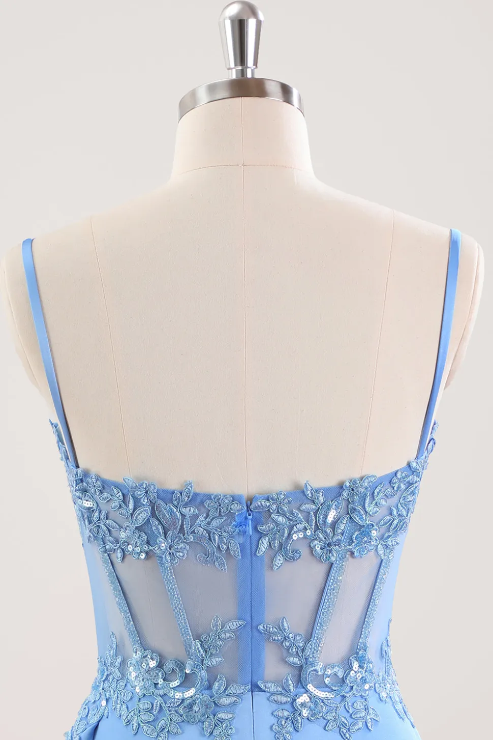 Esparguete Azul Correias Espartilho Floral Apertado Vestido Curto Homecoming