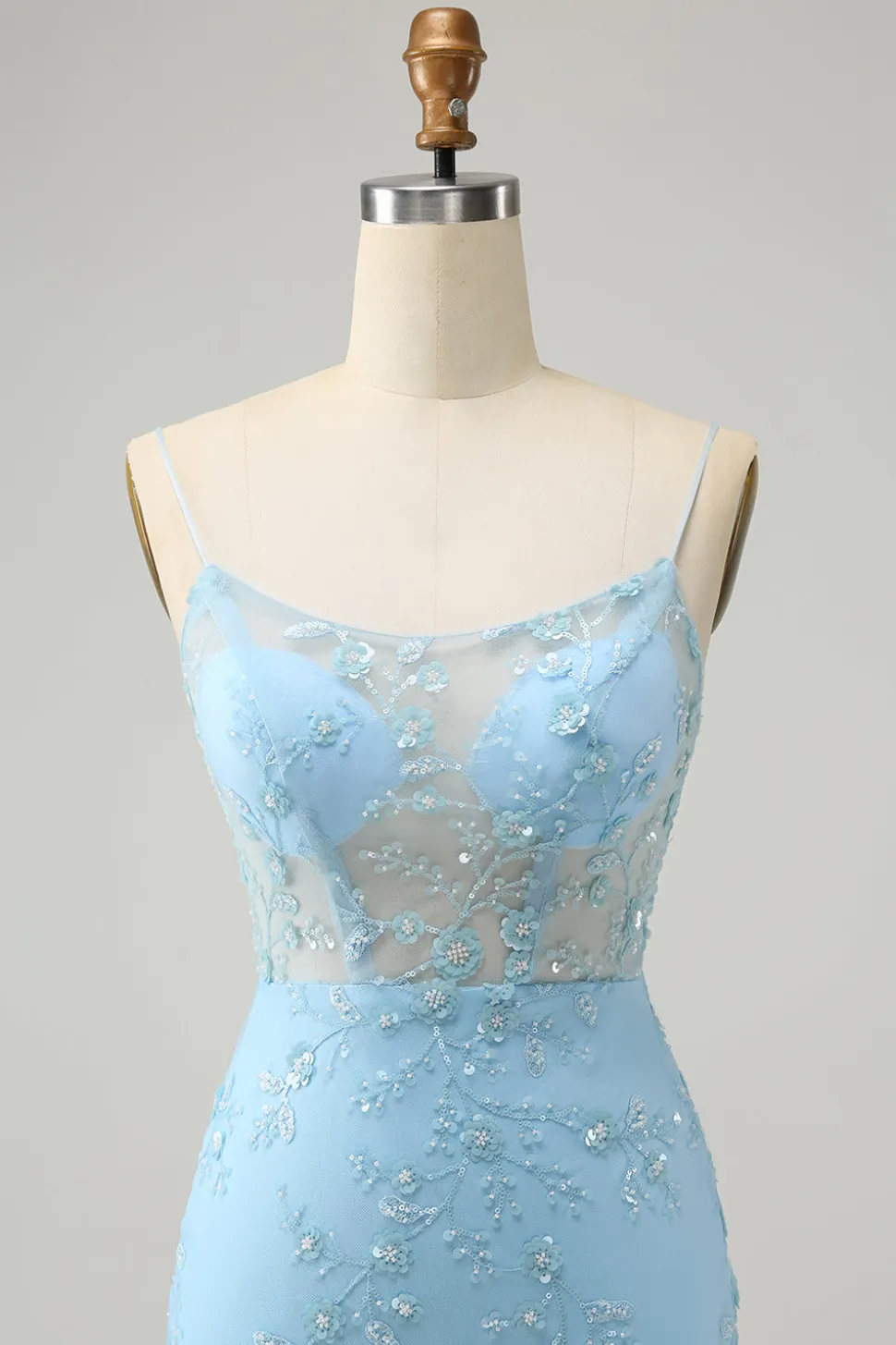 Esparguete Azul Correias Bodycon Homecoming Dress com Renda-Up Back