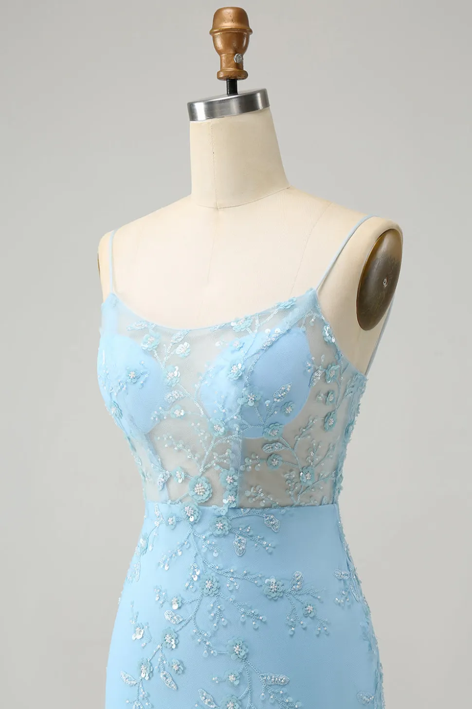 Esparguete Azul Correias Bodycon Homecoming Dress com Renda-Up Back