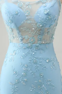 Esparguete Azul Correias Bodycon Homecoming Dress com Renda-Up Back