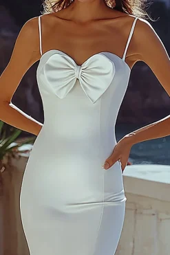 Esparguete Branco Correias Cetim Sereia Vestido Formal