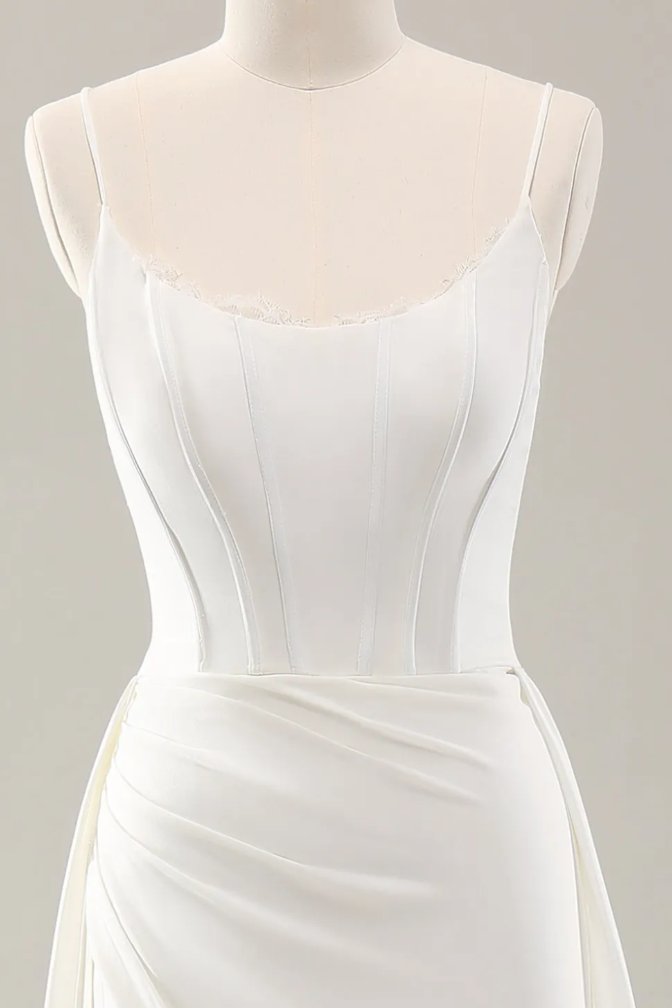 Esparguete branco correias cetim varrer trem vestido de noiva com fenda