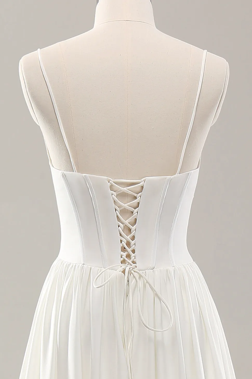 Esparguete branco correias cetim varrer trem vestido de noiva com fenda