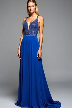 Esparguete com frisos brilhantes Correias Royal Blue A Line Formal Dress
