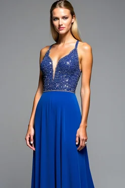Esparguete com frisos brilhantes Correias Royal Blue A Line Formal Dress
