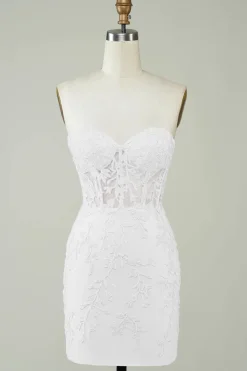 Esparguete Correias Bodycon Vestido Branco Pequeno com Apliques