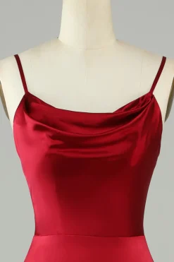 Esparguete Correias Borgonha Vestido Longo Madrinha com Fenda