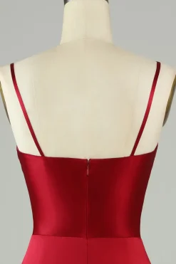 Esparguete Correias Borgonha Vestido Longo Madrinha com Fenda