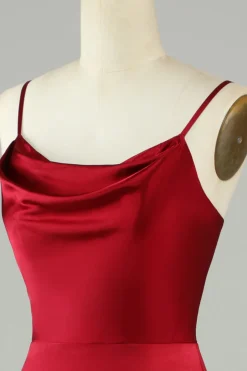 Esparguete Correias Borgonha Vestido Longo Madrinha com Fenda
