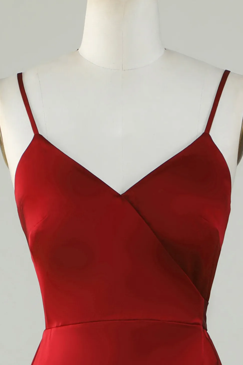 Esparguete Correias Borgonha Vestido Madrinha com Folhos