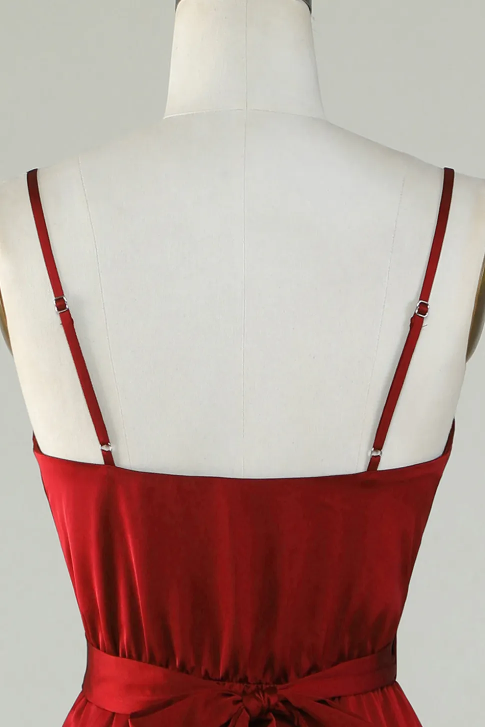 Esparguete Correias Borgonha Vestido Madrinha com Folhos