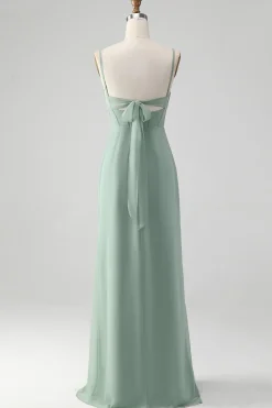 Esparguete Correias Cinzento Verde Sereia Corset Vestido Madrinha com Fenda