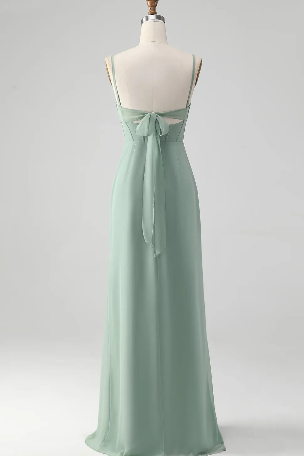 Esparguete Correias Cinzento Verde Sereia Corset Vestido Madrinha com Fenda