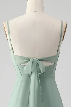 Esparguete Correias Cinzento Verde Sereia Corset Vestido Madrinha com Fenda