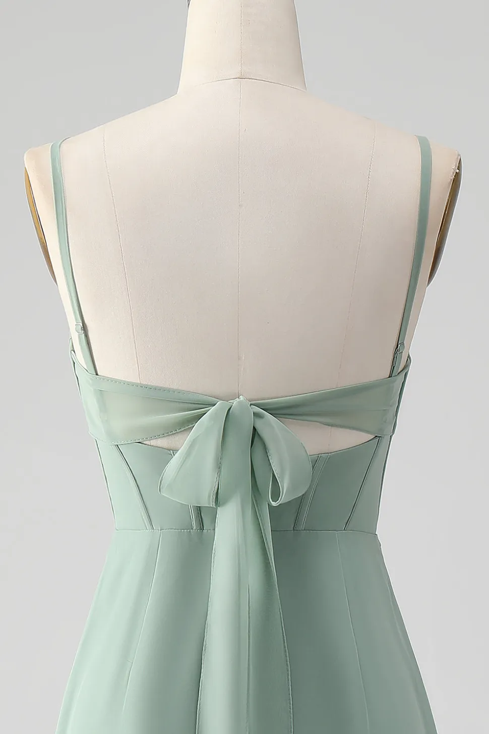 Esparguete Correias Cinzento Verde Sereia Corset Vestido Madrinha com Fenda
