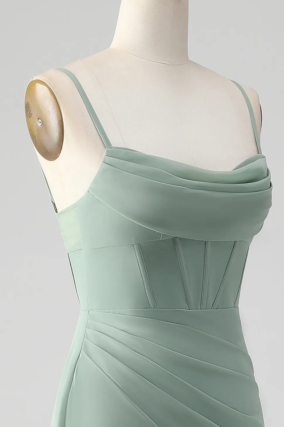 Esparguete Correias Cinzento Verde Sereia Corset Vestido Madrinha com Fenda